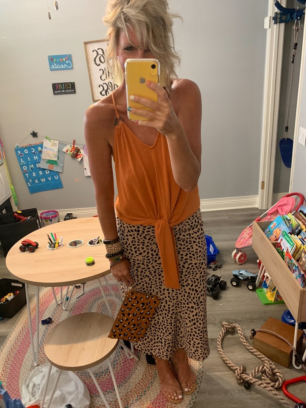 Blu Pepper Orange Knot Front Tank Top with Tortoise Accent Rings - Picture 2 of 11